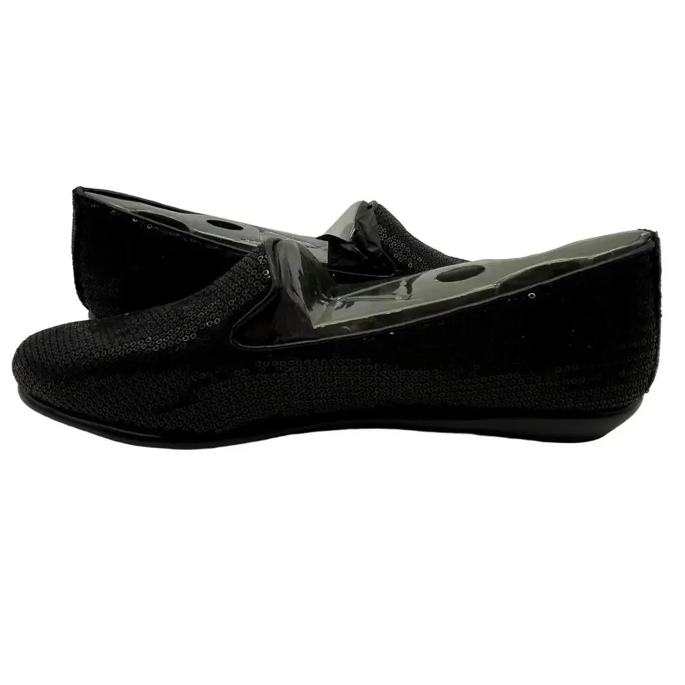 New Sequin Aerosoles Betunia Black Smoking Loafer 5.5 Flats Comfort Costume NIB